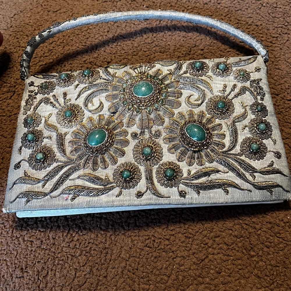 Vintage "Zardozi" Evening Bag with Semi Precious Aventurine Gemstones